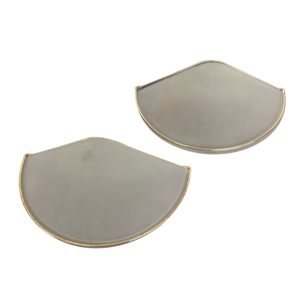 ART DECO STYLE WALL SCONCES, A PAIR: Dimensions: H 9.8" x W 11.8". Pair of Vintage Italian Art Deco style glass wall sconces with gold rim. Dimensions approx.