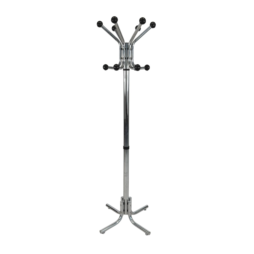 FRENCH SPACE AGE COAT RACK: Dimensions: H 69” x W 23”. Vintage French Space Age chrome plated coat rack from the 1970s.