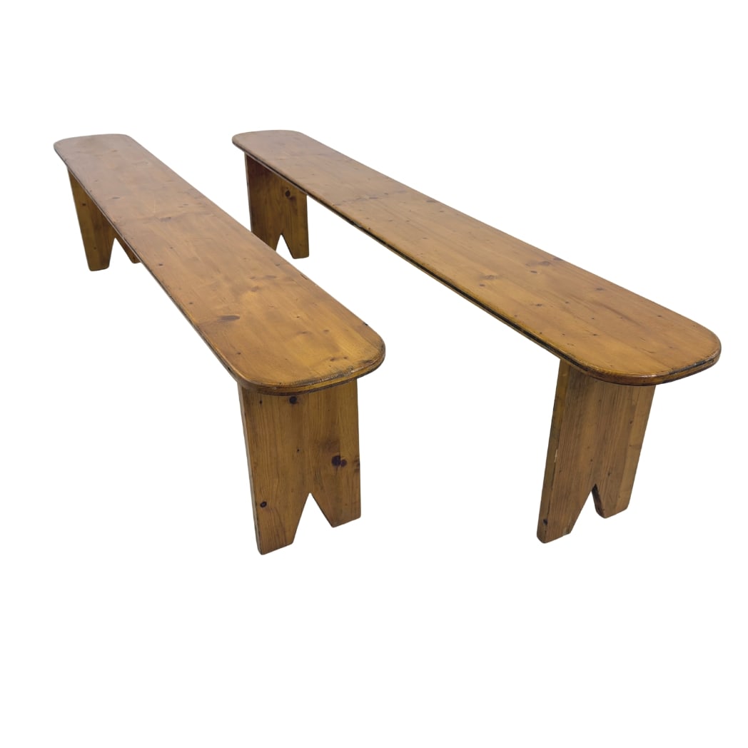 VINTAGE PINE BENCHES, A PAIR (1 of 12)