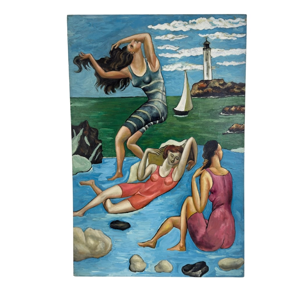 THE BATHERS BY PABLO PICASSO, REPRODUCTION: Dimensions: H 36” x W 24”. Oil on canvas painting “The Bathers” by Pablo Picasso, reproduction. Unframed.