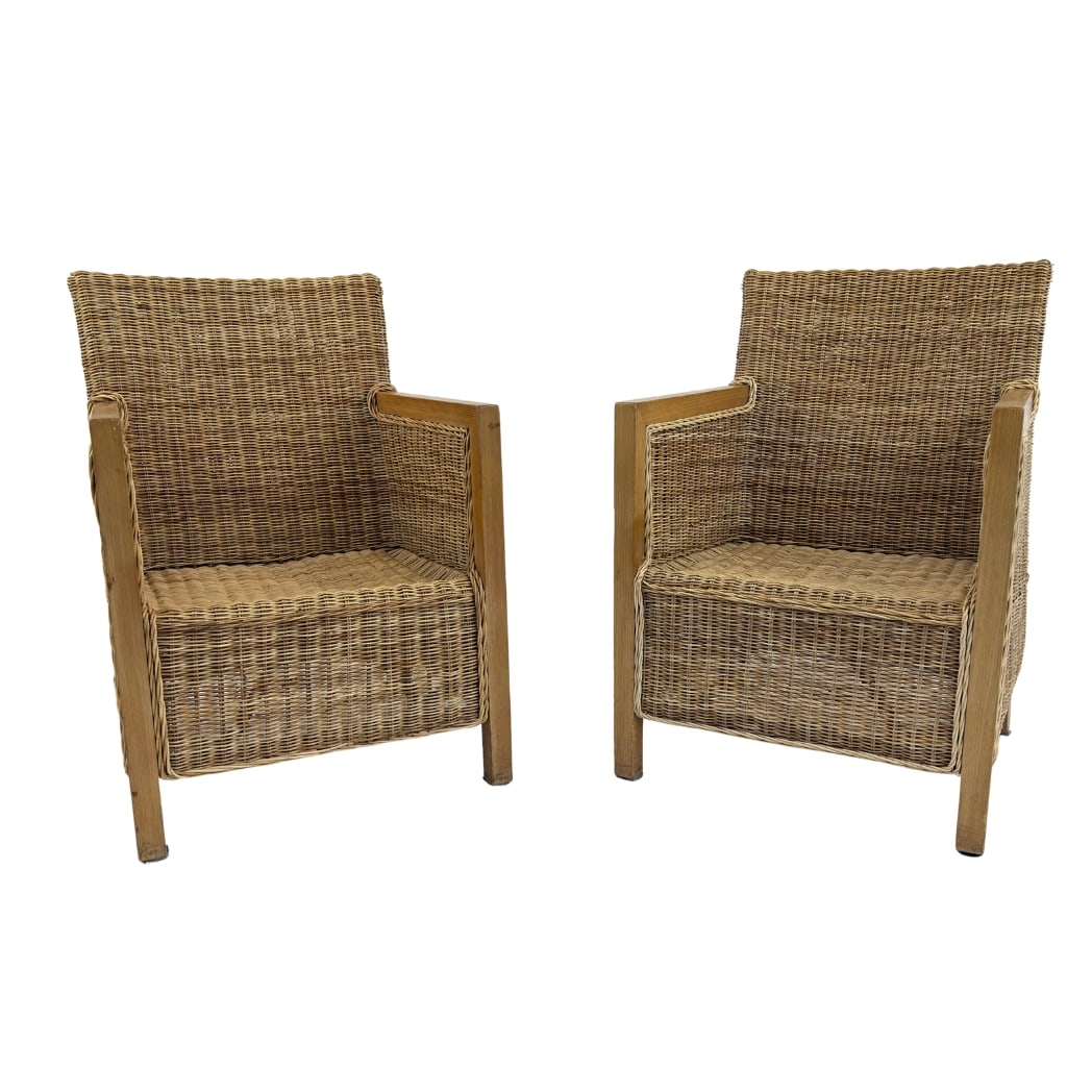 VINTAGE RATTAN LOUNGE CHAIRS, A PAIR (1 of 11)