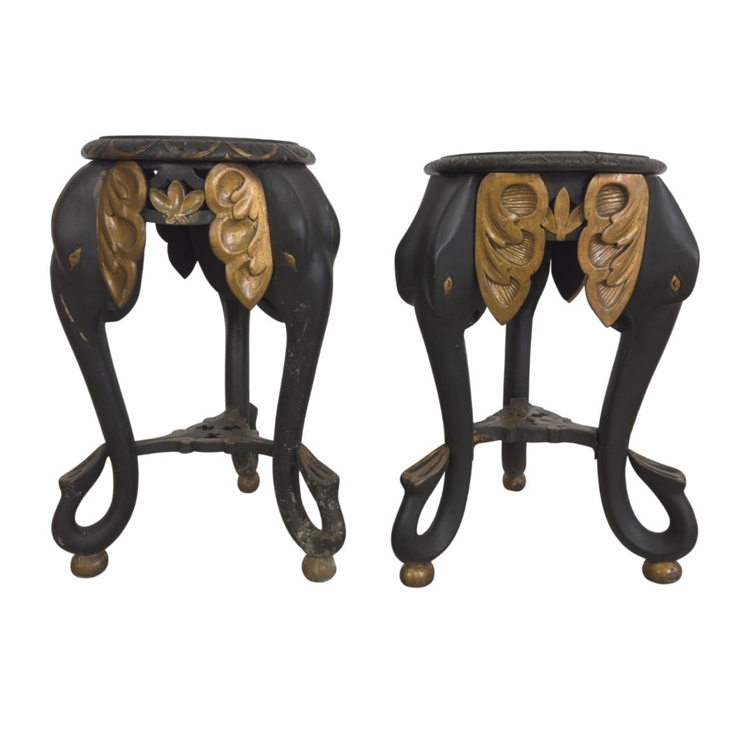 EBONIZED ELEPHANT HEAD SIDE TABLES, A PAIR (1 of 10)