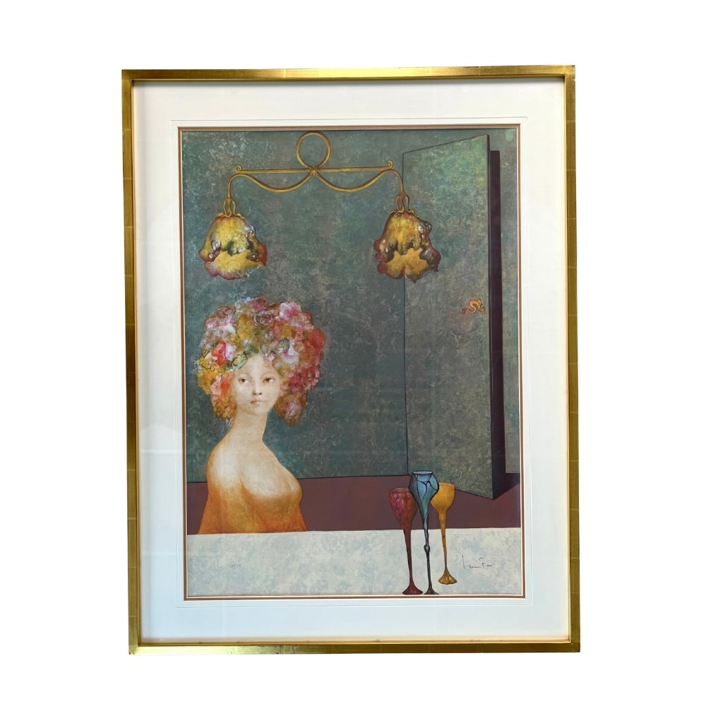 LEONOR FINI LITHOGRAPH: Dimensions: H 36.3” x W 28”. Leonor Fini “The unsealed chamber” framed lithograpf with glass on top.