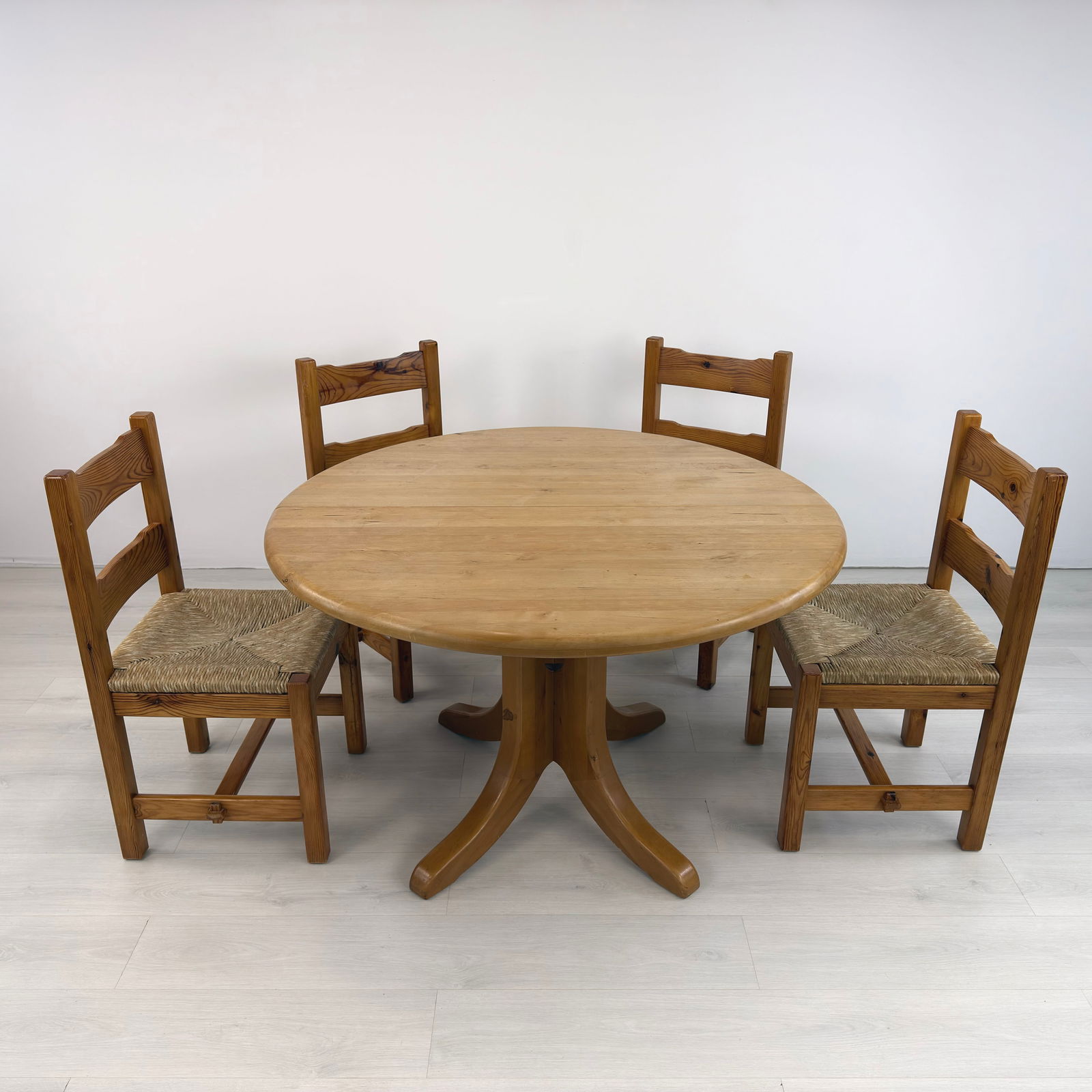 (4) SCANDINAVIAN PINE DINING CHAIRS - 12