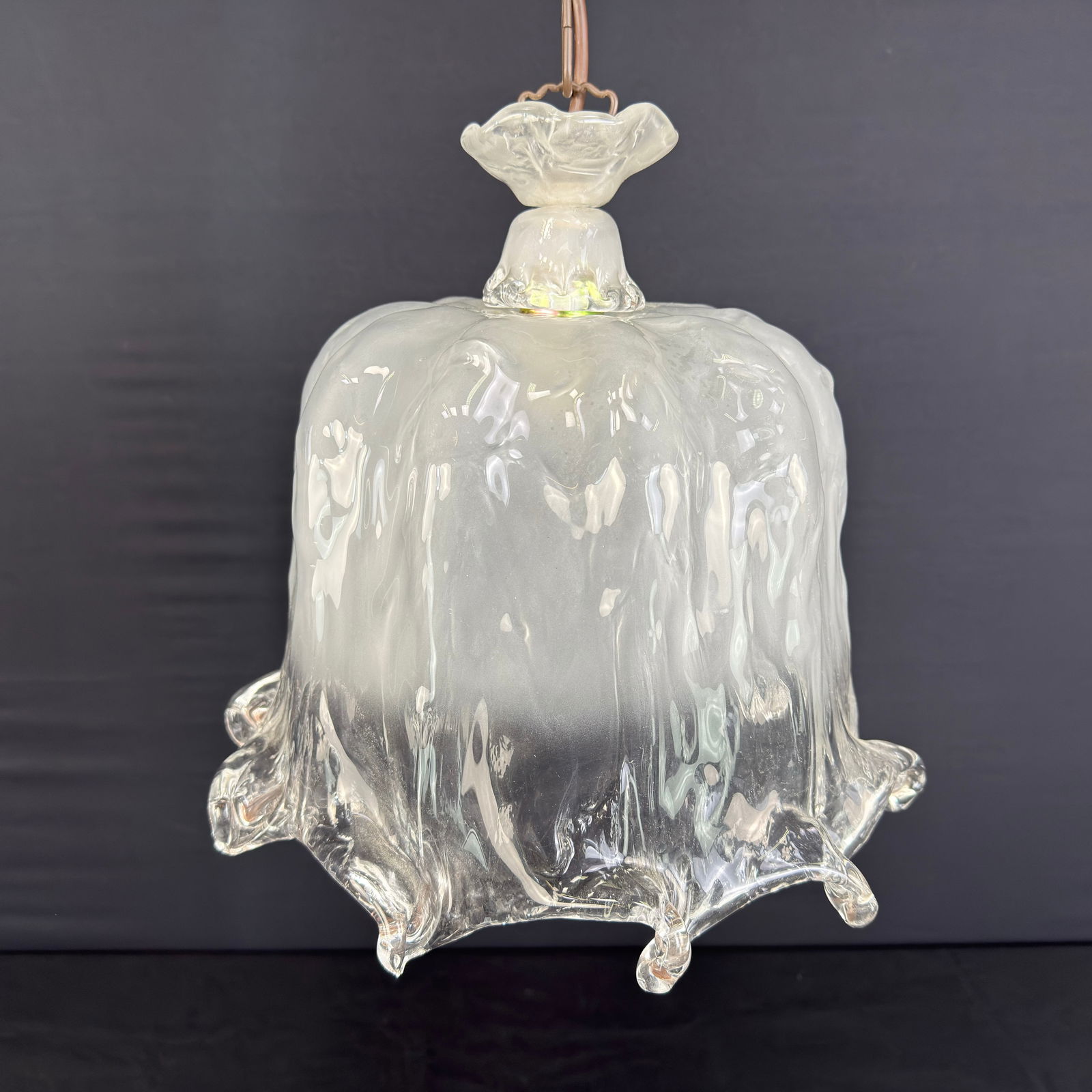 SYLCOM MURANO PENDANT LAMP: Dimensions: H 33.3” x W 12.7”. Murano hand-blown glass pendant lamp by Sylcom made in Italy in the 1990s.