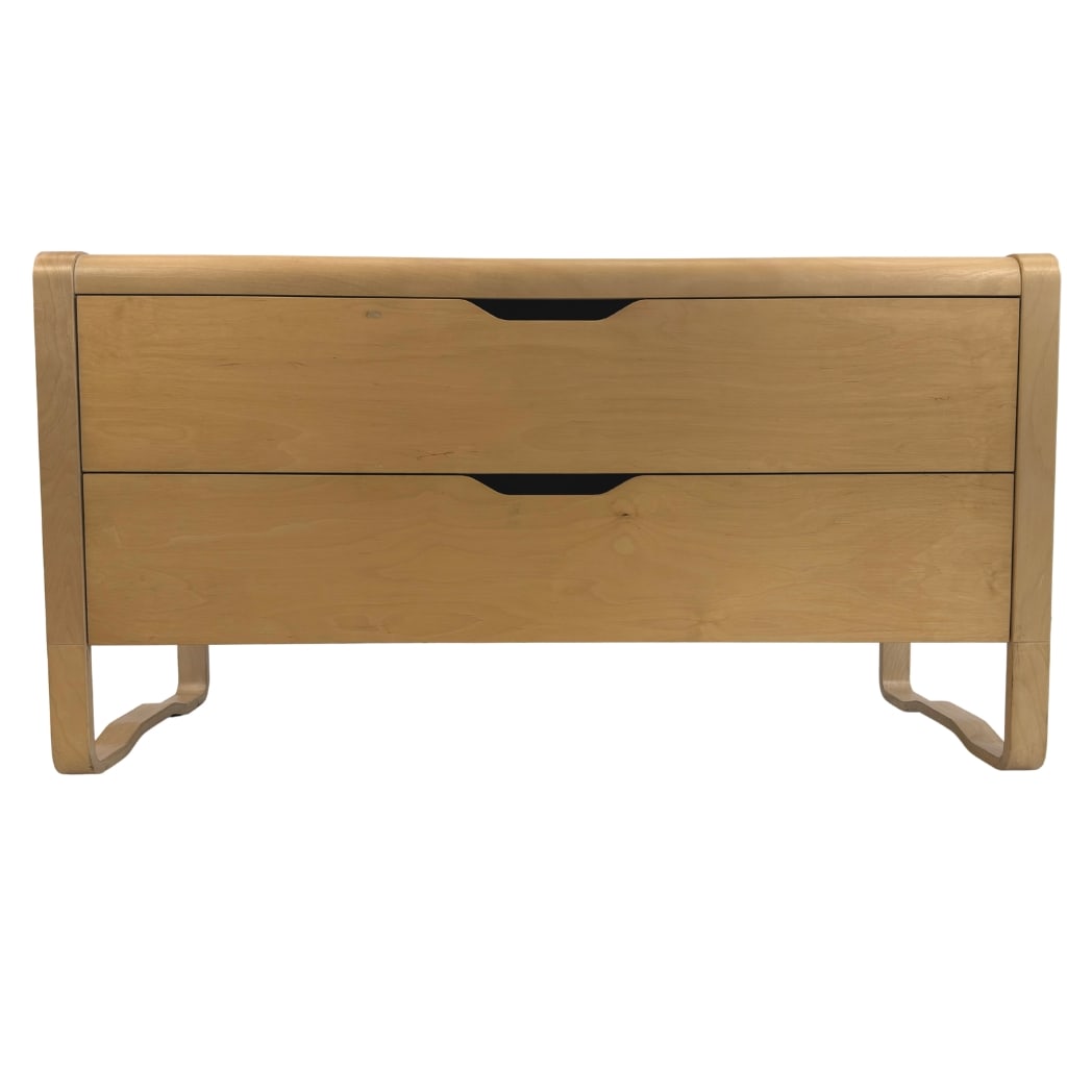 EHLEN JOHANSSON DRESSER: Dimensions: H 27.3” x W 51.3” x D 20”. Vintage Ikea bentwood dresser “Anes” designed by Ehlen Johansson with 2 drawers.