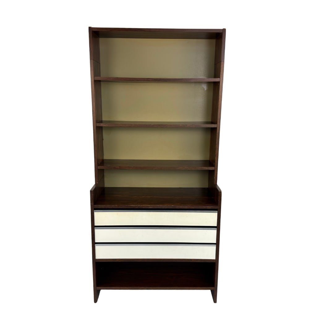 POUL CADOVIUS CABINET, 1960s: Dimensions: H 70” x W 33” x D 16”. Vintage cabinet designed by Poul Cadovius for KLM with three drawers and 5 shelves.