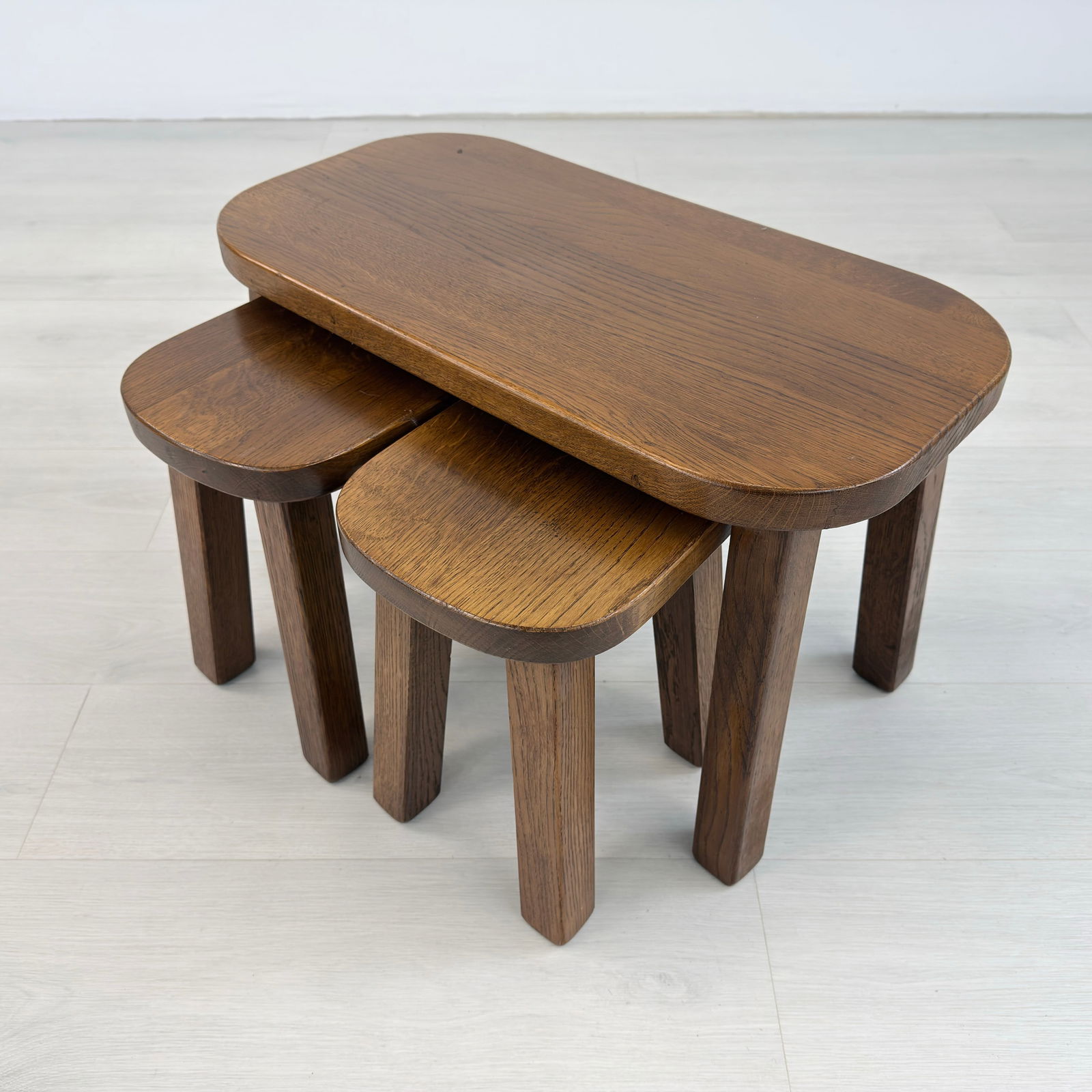 (3) BRUTALIST OAK NESTING TABLES - 2