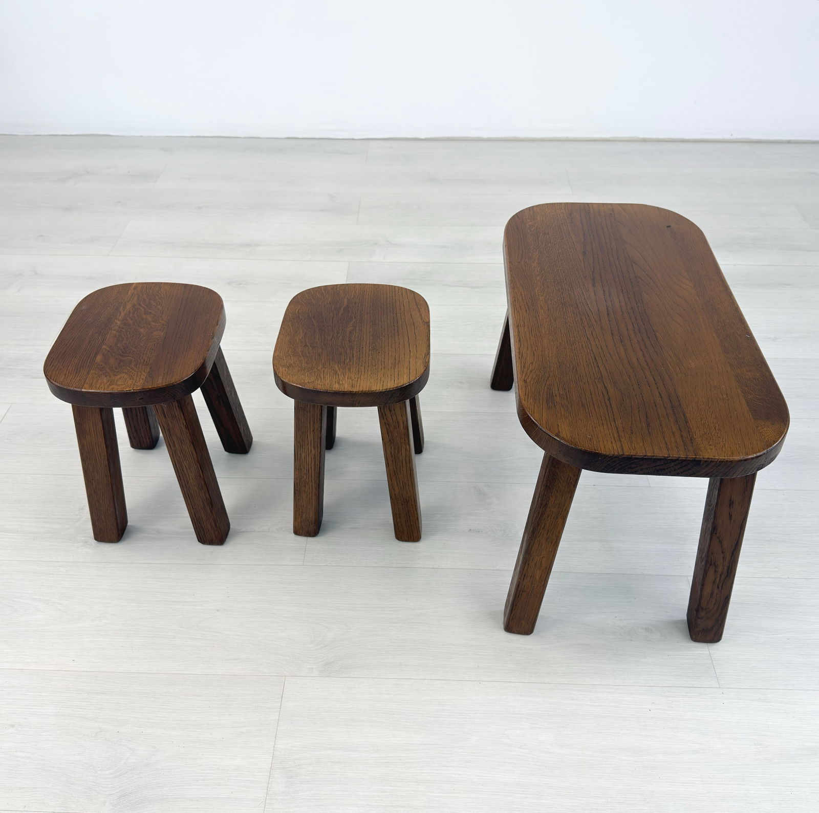 (3) BRUTALIST OAK NESTING TABLES - 4