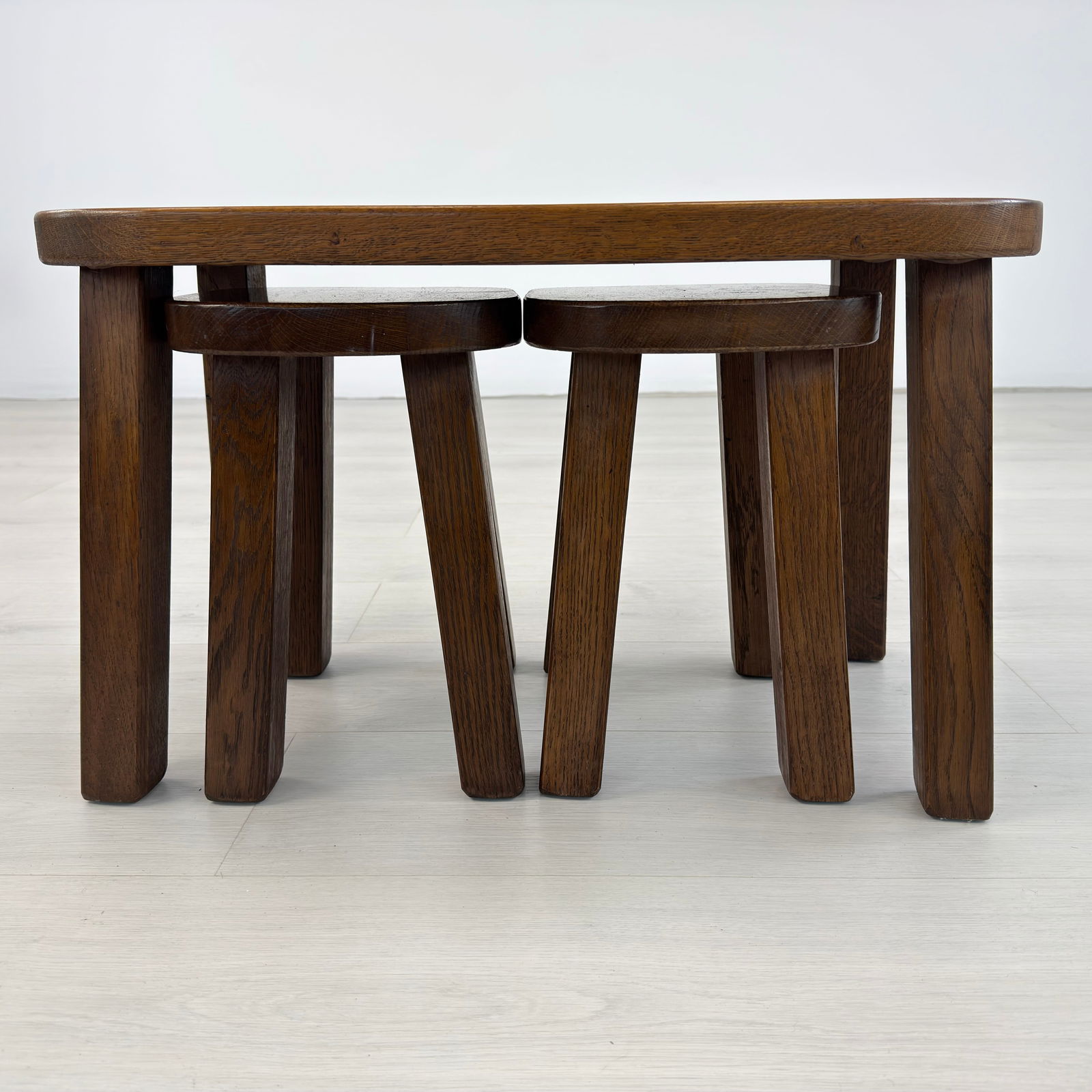 (3) BRUTALIST OAK NESTING TABLES - 8