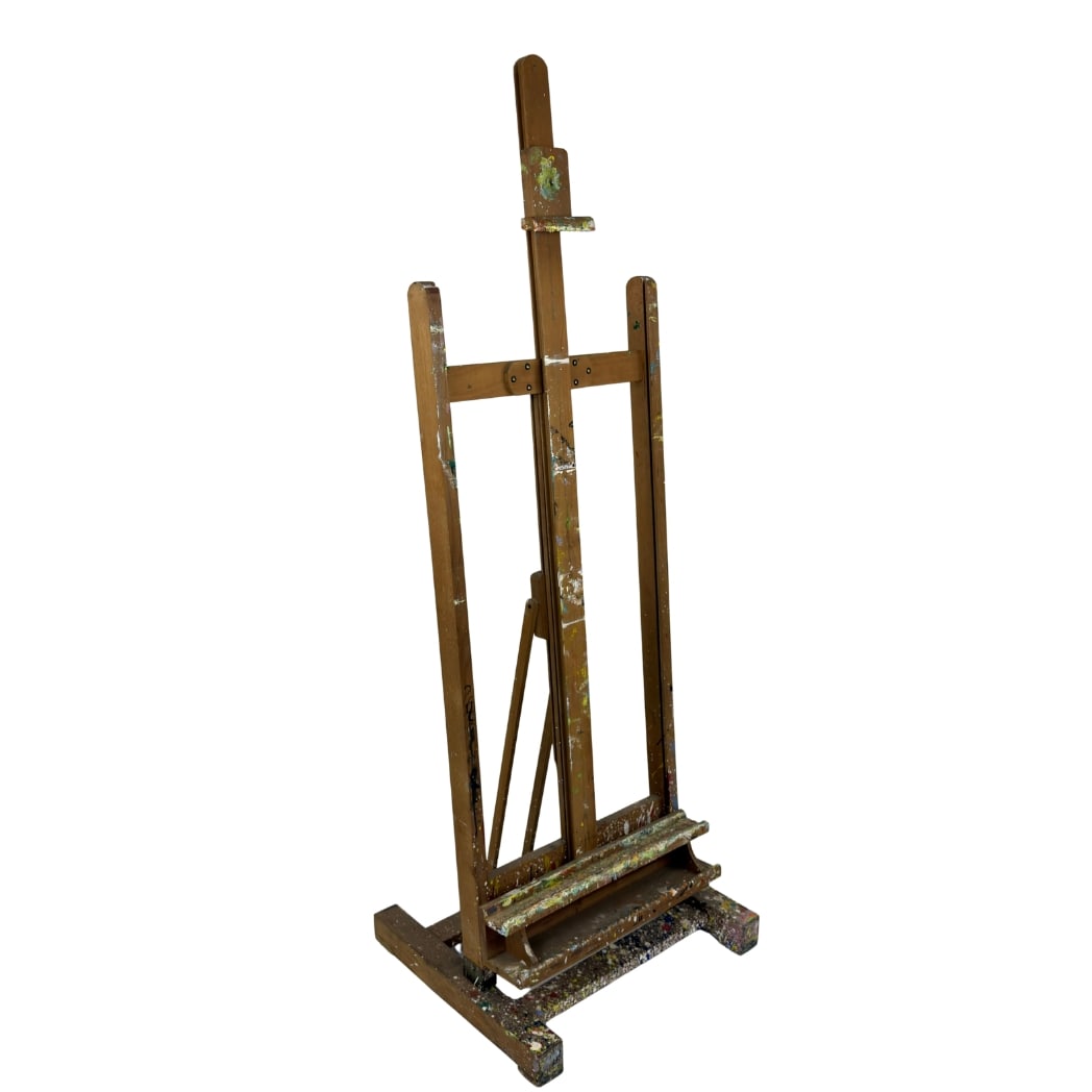 FRENCH WOODEN EASEL: Dimensions: H 67.7” x W 24” x D 21”. Vintage French adjustable wooden floor easel.