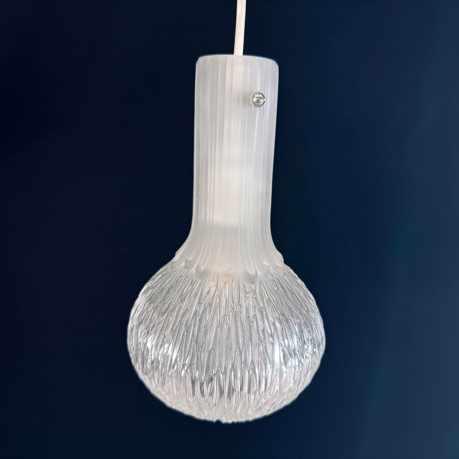 LIMBURG CEILING LAMP, 1970s: Dimensions: H 8.5” x W 4.5”. Vintage ceiling lamp Limburg from the 1970s with blown glass shade.
