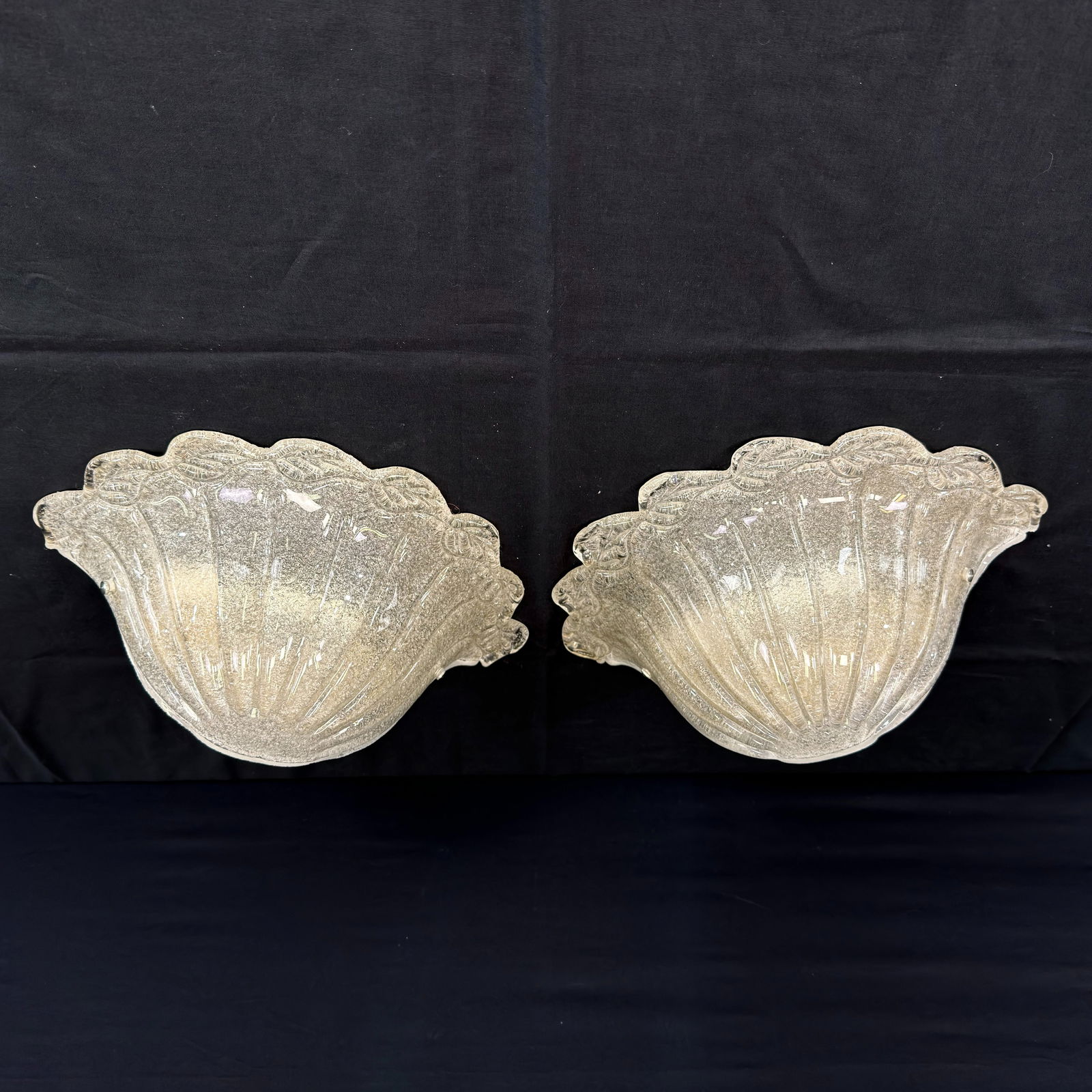 ANTEA LUCE-ITALY WALL SCONCES, A PAIR: Dimensions: W 15” x D 8”. Pair of Italian Antea Luce-Italy Murano glass wall sconces.