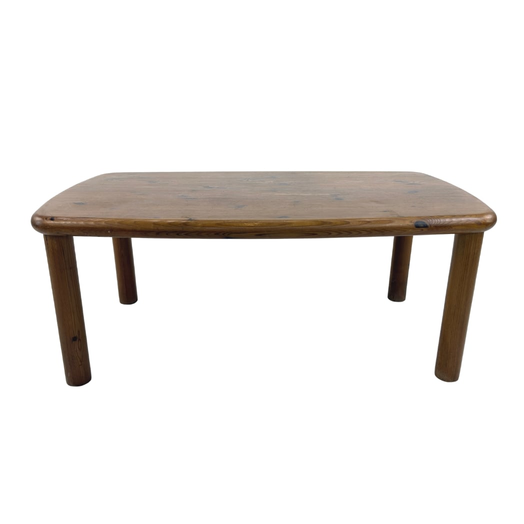 SCANDINAVIAN COFFEE TABLE: Dimensions: H 20” x W 49.5” x D 29.3”. Vintage Scandinavian pine coffee table from the 1970s in style of Daumiller.