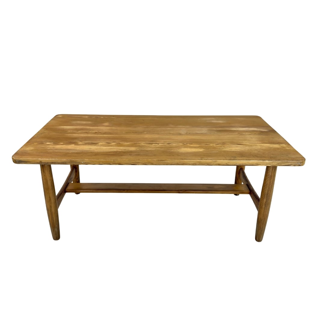 SCANDINAVIAN PINE COFFEE TABLE: Dimensions: H 21.3” x W 51.5” x D 27”. Vintage Scandinavian pine coffee or side table.