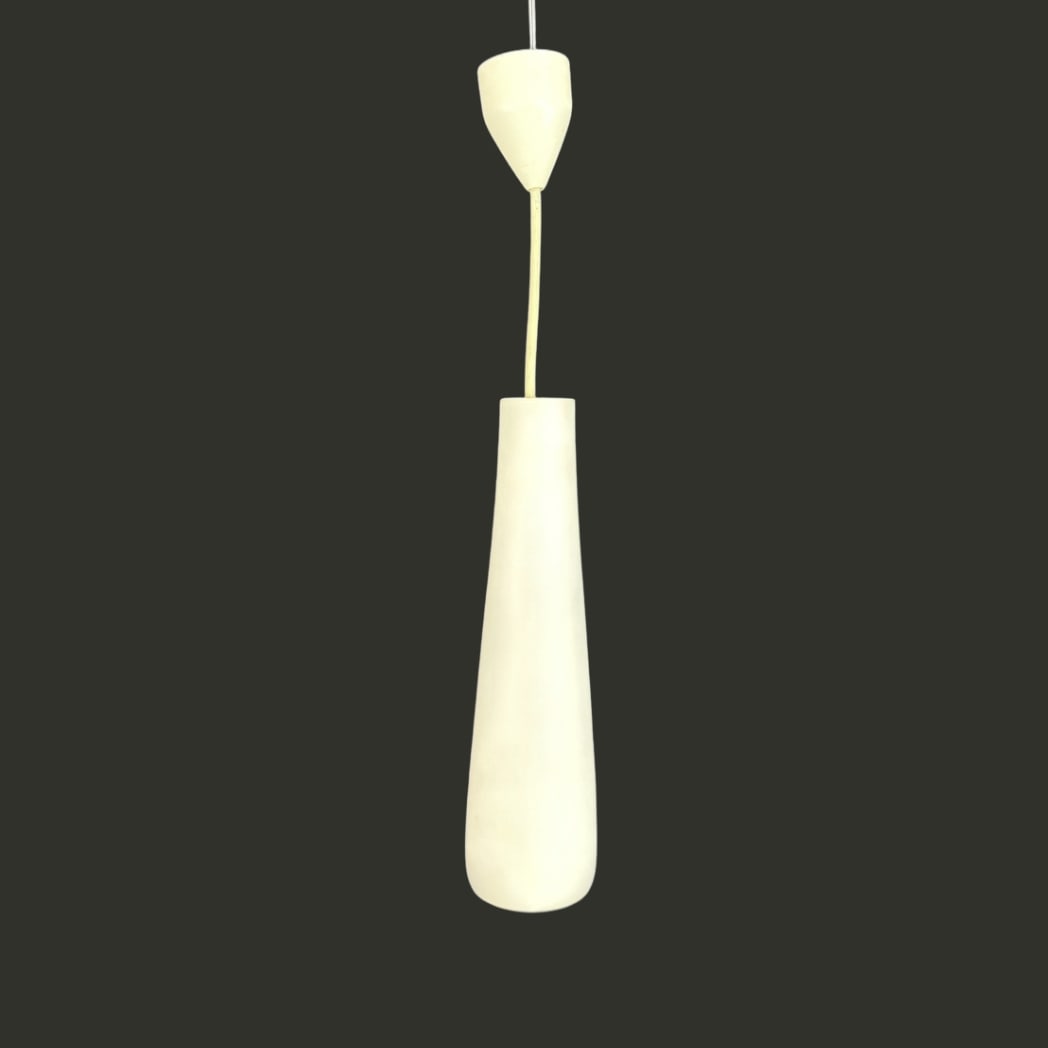 ITALIAN MURANO TEARDROP PENDANT LAMP: Dimensions: H 17” x W 3.7”. Italian long opal pendant lamp attr Murano.