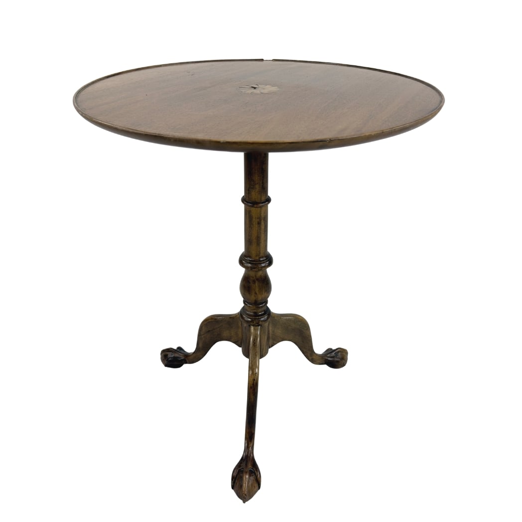ANTIQUE TILT TOP COFFEE TABLE: Dimensions: H 28.7” x W 23.3”. Antique George III style tripod tilt top coffee or side table.