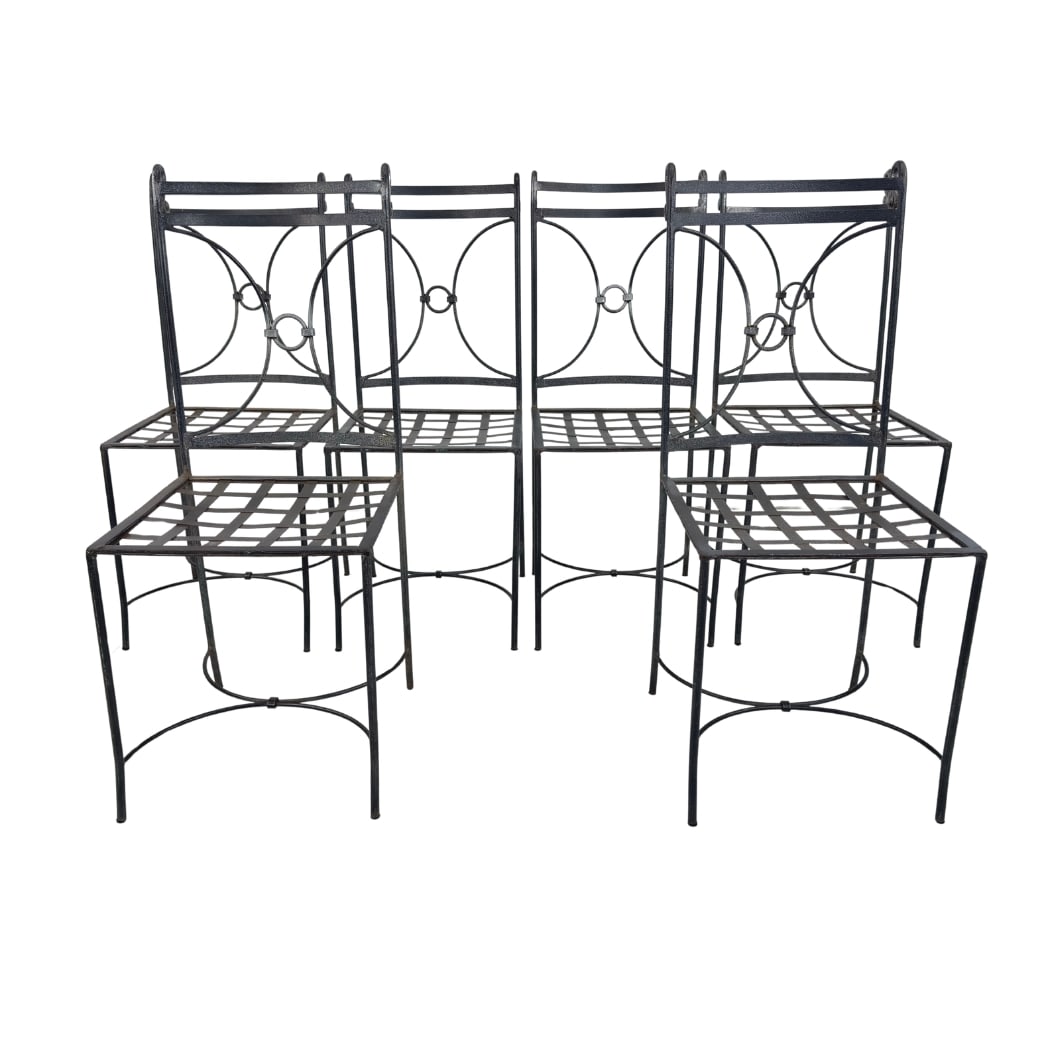 (5) FRENCH CAST IRON GARDEN CHAIRS: Dimensions: H 41” x W 17” x D 22” x SH 17”. Set of 5 French high back cast iron garden chairs.