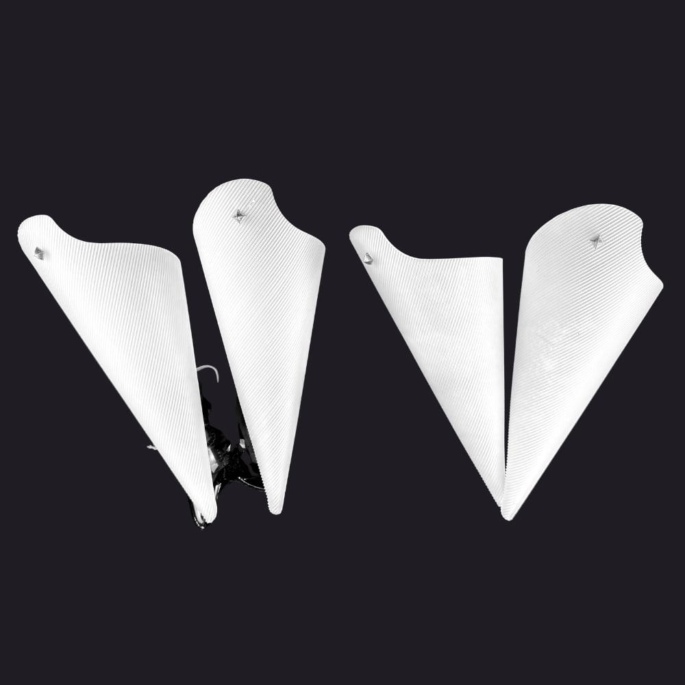 FRENCH DOUBLE WALL LIGHTS, A PAIR: Dimensions: H 9.5” x W 8”. Pair of Vintage French “Rockabilly” wall sconces with white plastic shades and black bakelite base from the 1950s.