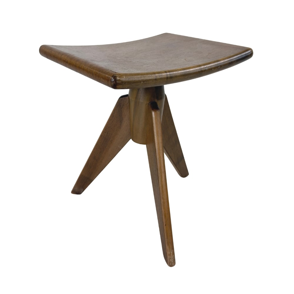 ART DECO PIANO STOOL: Dimensions: H 17.5” x W 15.5” x D 11.5”. Vintage Art Deco tripod piano stool.