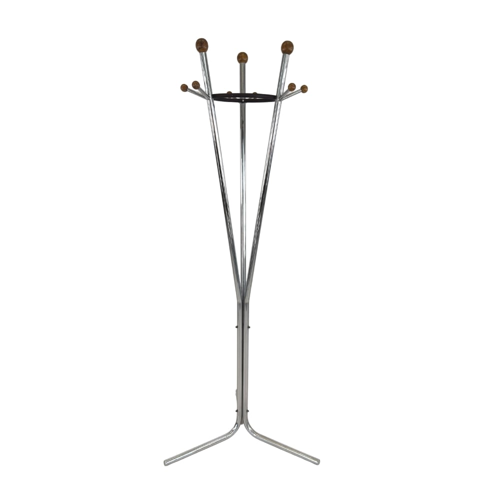 ITALIAN CHROME COAT RACK: Dimensions: H 72.5” x W 29”. Vintage Italian chrome coat rack with 3 double hooks.