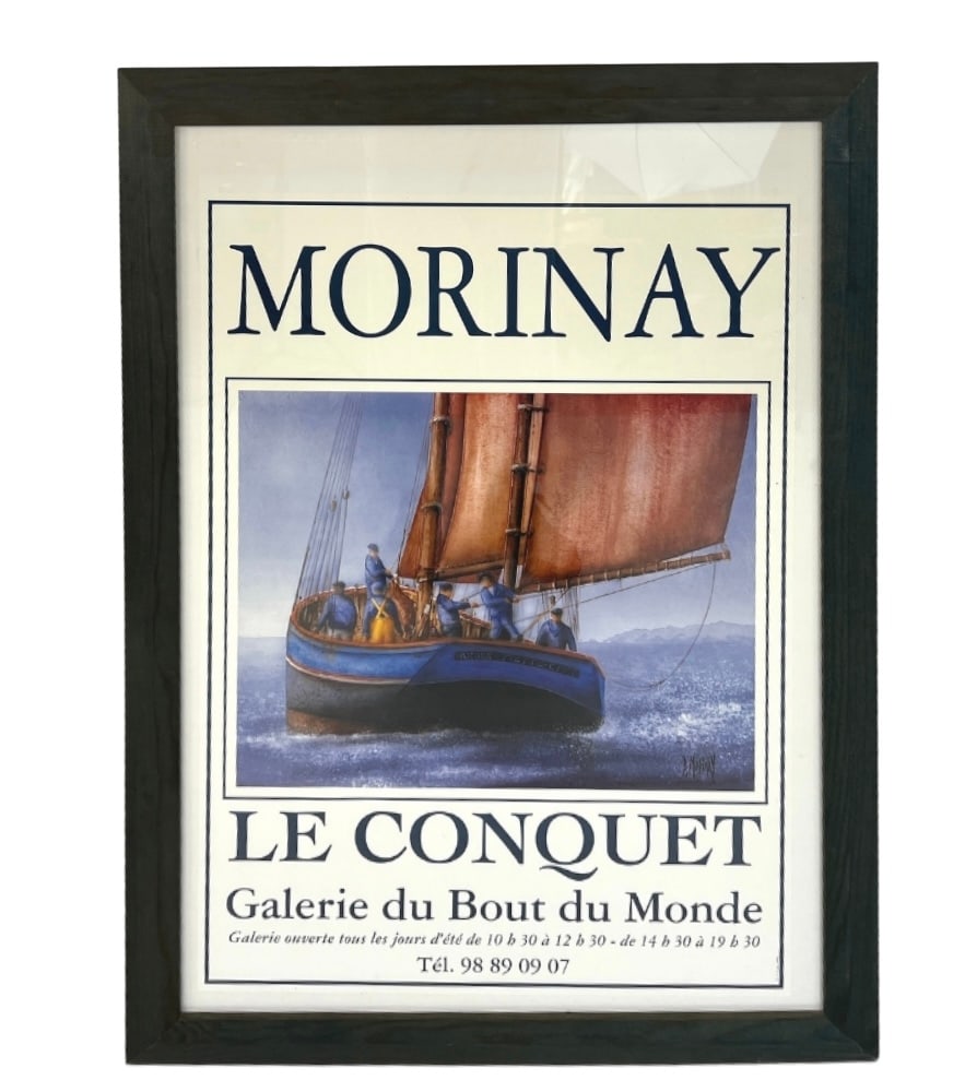VINTAGE POSTER BERNARD MORINAY: Dimensions: H 31” x W 22.7”. Vintage poster “ Le Conquet” featuring Bernard Morinay exhibit.