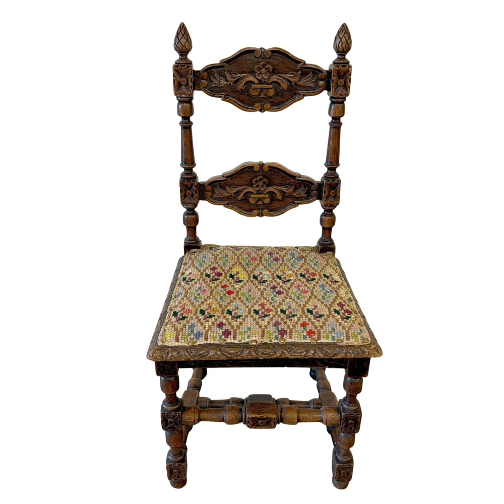 ANTIQUE JACOBEAN STYLE OAK SIDE CHAIR (1 of 8)