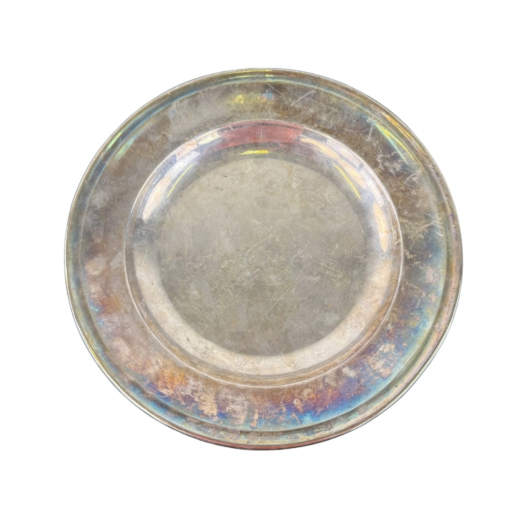 SILVER PLATED SERVING PLATE: Dimensions: H 1” x W 9.7”. Antique silver plated serving plate Brünig Meiringen. 600g.