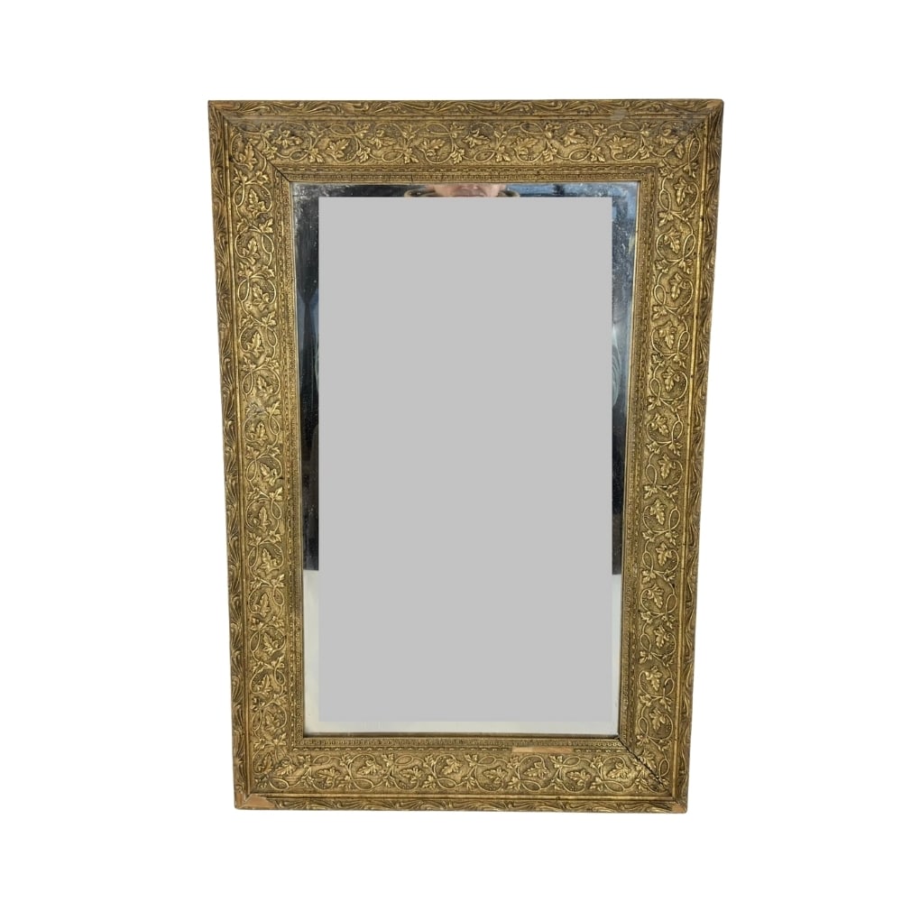 ANTIQUE FRENCH ORNATE MIRROR: Dimensions: H 24.5” x W 16.5”. Antique French gild wood ornate wall mirror.