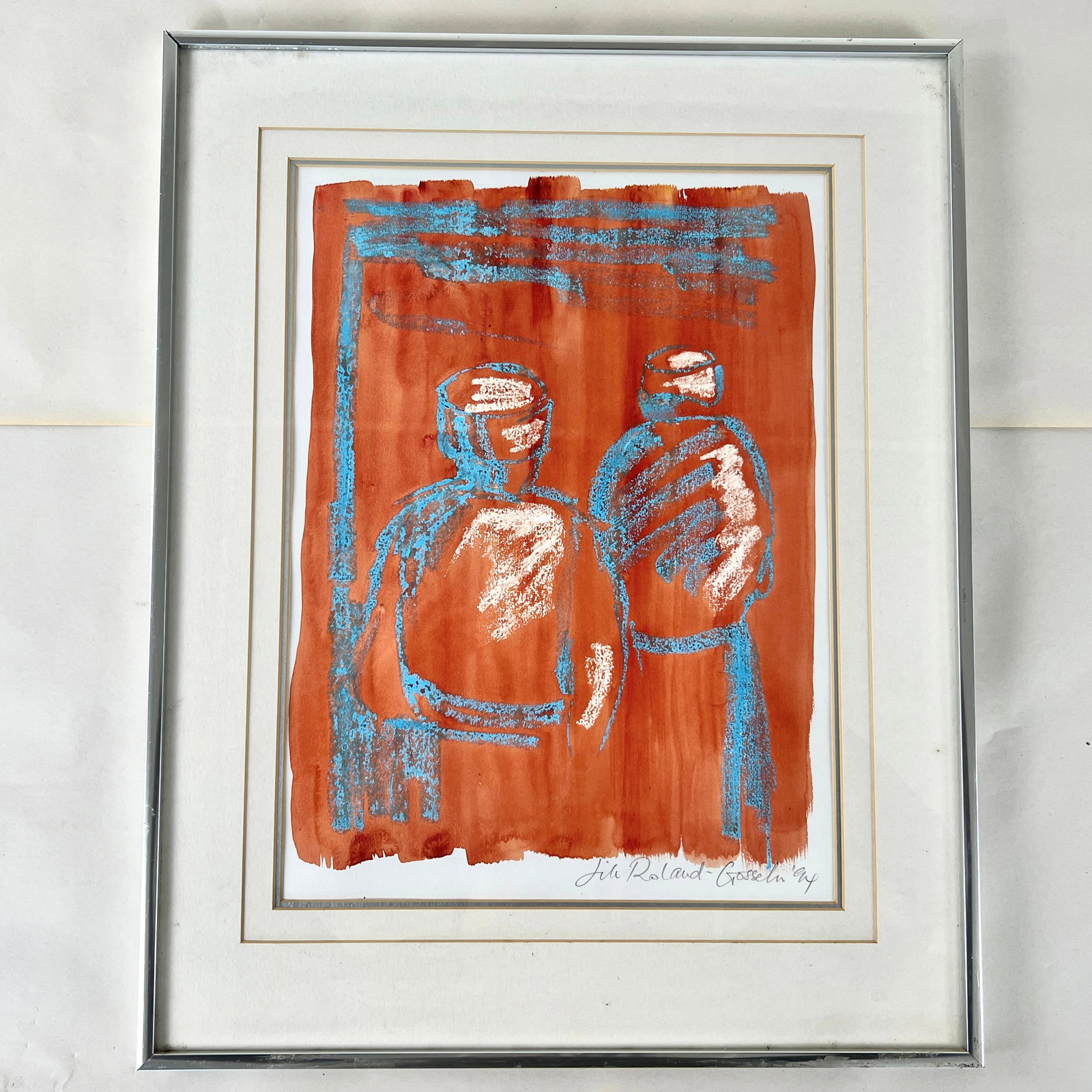 JILL ROLAND-GOSSELIN WATERCOLOR PAINTING: Dimensions: H 22” x W 17.3”. Jill Roland-Gosselin watercolor and mixed technique painting.