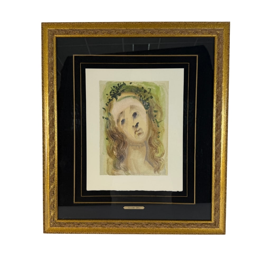 AUTHENTICATED SALVADOR DALI GRAVURE: Dimensions: H 22.3” x W 19.5”. Salvador Dali “Purgatori 10- The Face of Virgil” framed gravure.