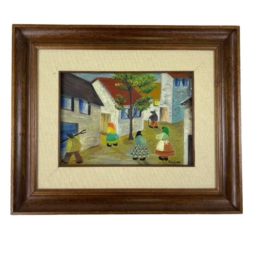 FOLK ART PAINTING OIL ON CANVAS, SIGNED (1 of 8)