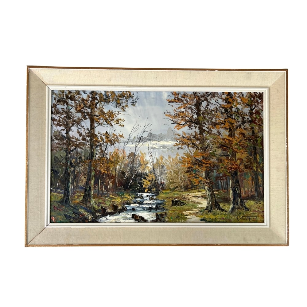 LANDSCAPE OIL ON CANVAS, SIGNED: Dimensions: H 25.5” x W 37.3”. “Landscape” oil on canvas painting with wooden frame. Signed.