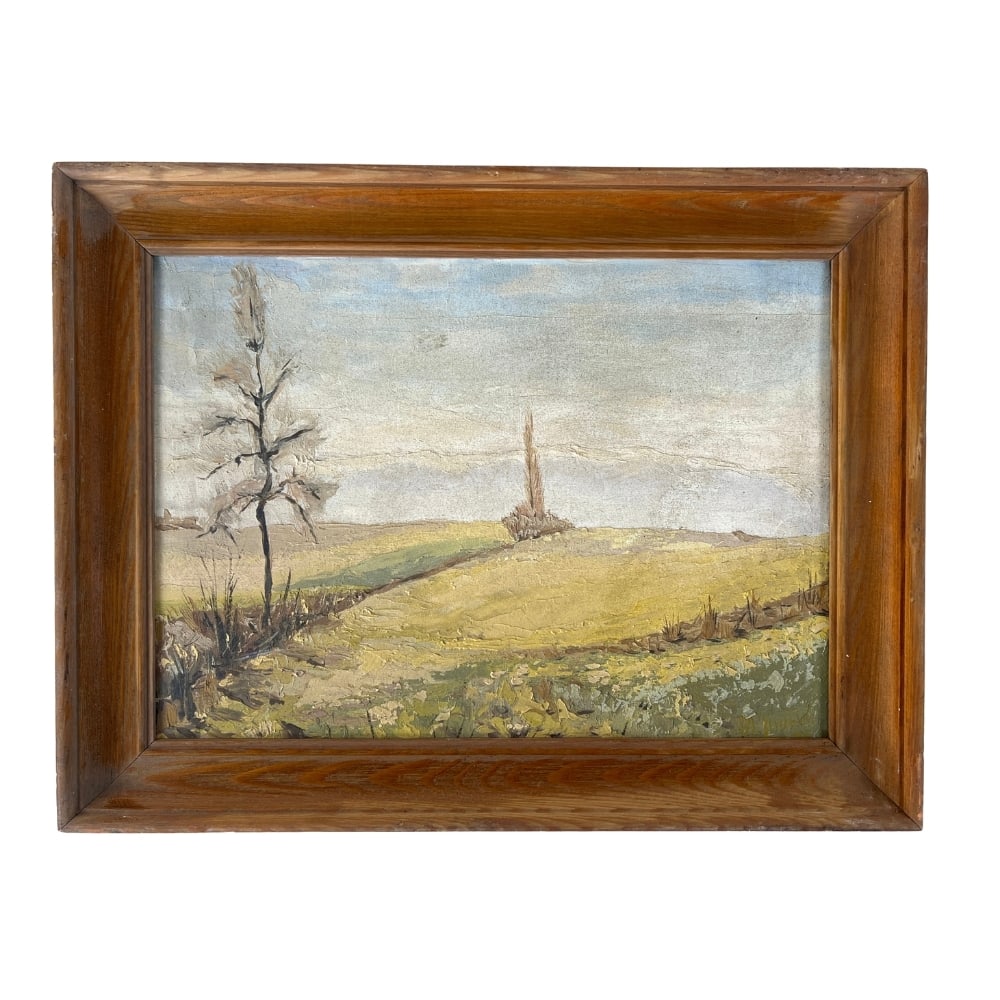 LANDSCAPE OIL ON CANVAS, UNSIGNED: Dimensions: H 17” x W 22”. Oil on canvas painting “Landscape” with wooden frame. Unsigned.