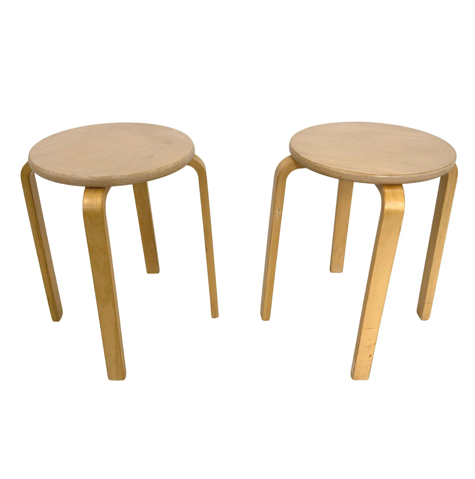 (3) STACKING STOOLS AFTER ALVAR AALTO: Dimensions: H 17.7” x W 13.7”. Set of 3 Vintage stacking stools manner of Alvar Aalto from the 1960s. Dimensions: H 17.7” x W 13”.