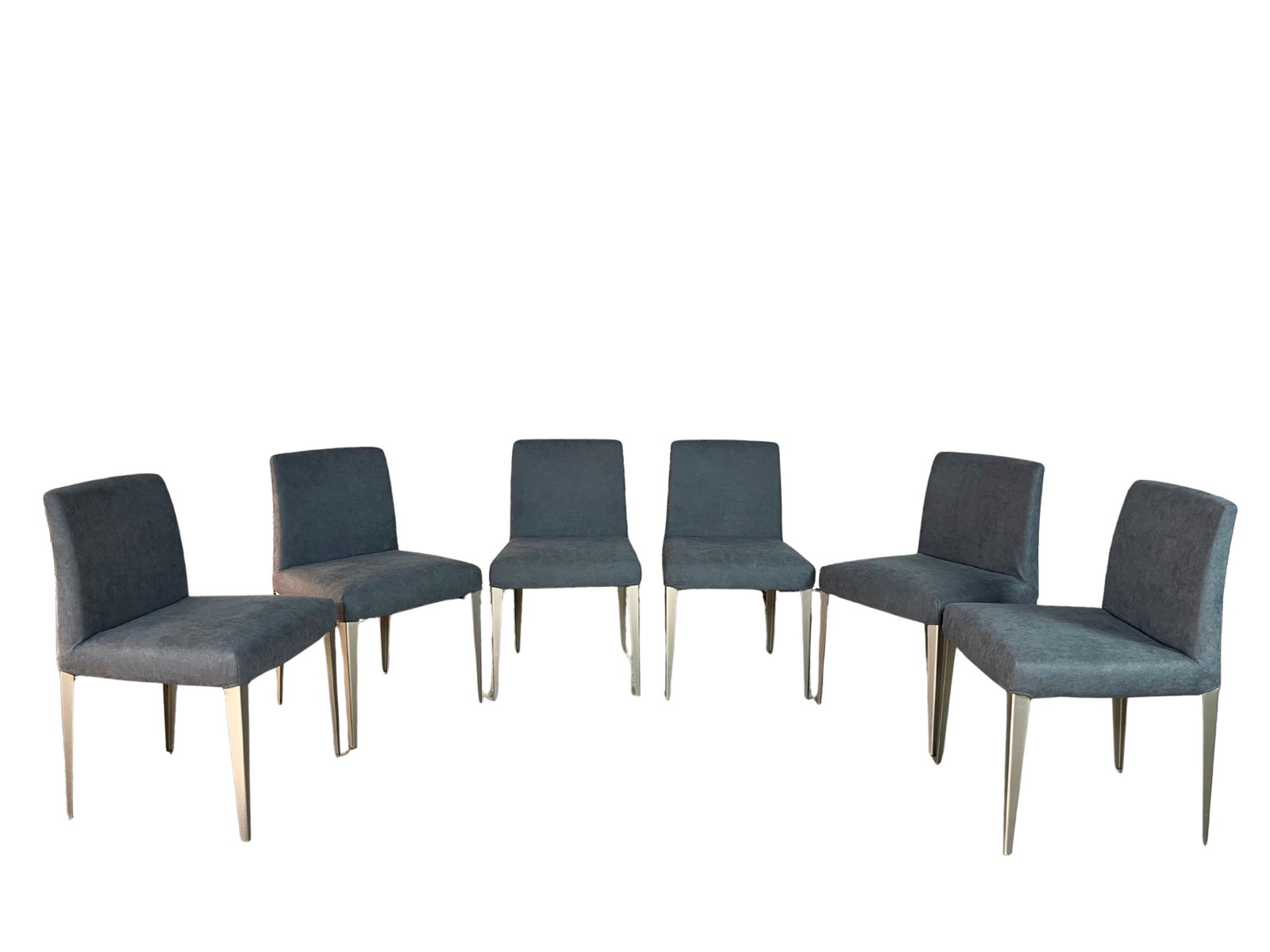 (6) B&B ITALIA MELANDRA DINING CHAIRS: Dimensions: H 32.2” x W 19” x SD 16.3” x SH 19”. Set of 6 B&B Italia Melandra dining chairs designed by Antonio Citterio, newly upholstered in gray fabric.