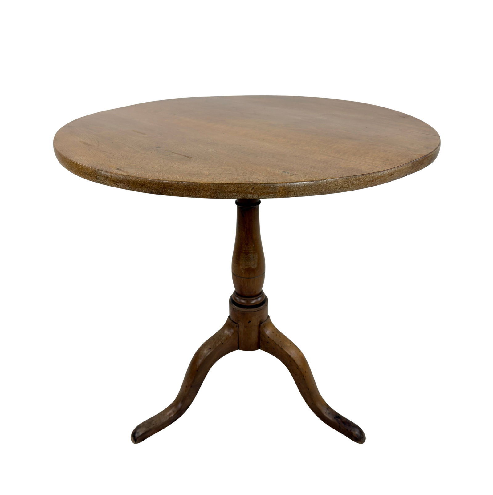 ANTIQUE TILT TOP BREAKFAST TABLE: Dimensions: H 28” x W 29.5”. Antique French tilt-top tripod breakfast table.