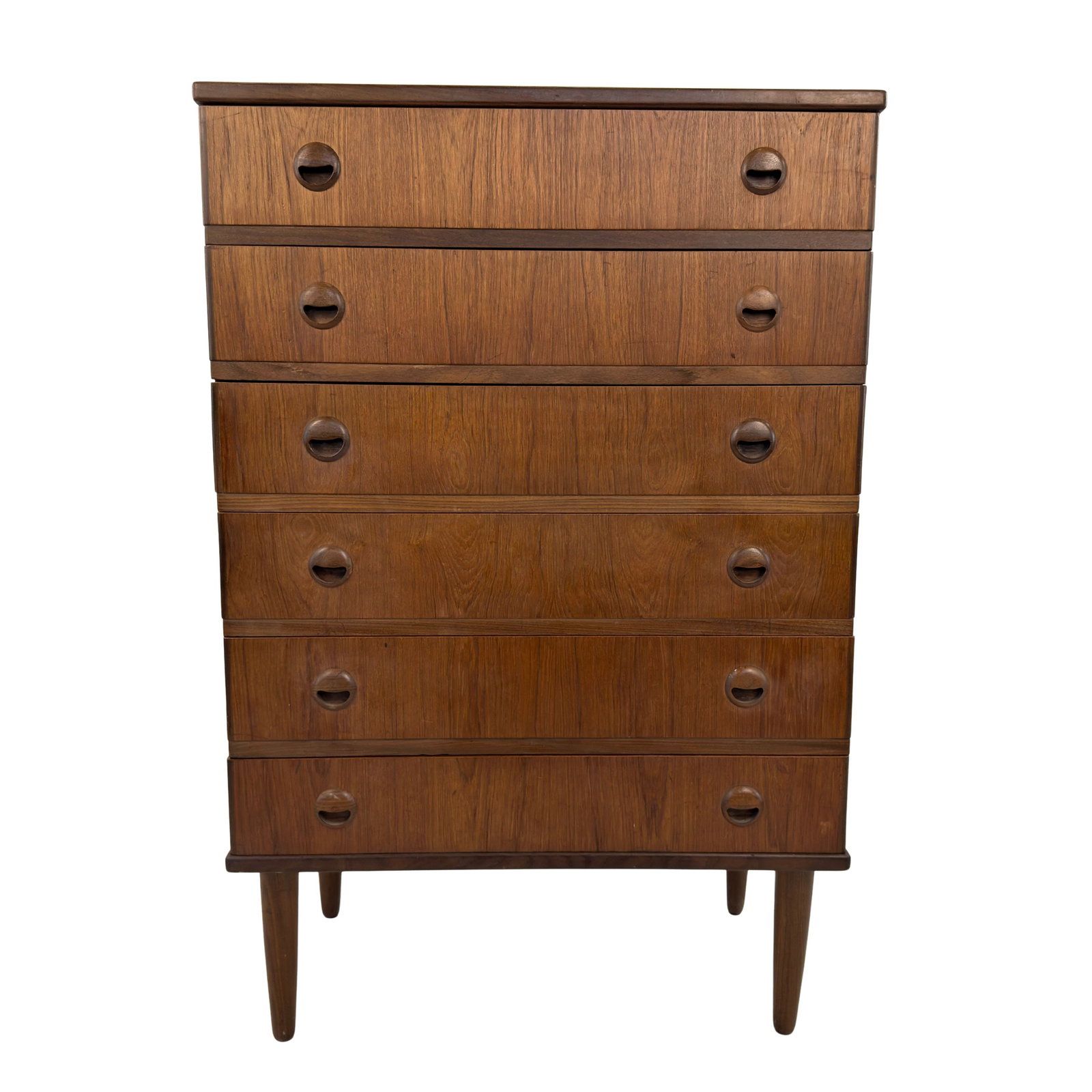 VINTAGE DANISH DRESSER, 1960s: Dimensions: H 43” x W 28” x D 16”. Vintage Danish teak chest of drawers designed in the 1960s with 6 drawers.