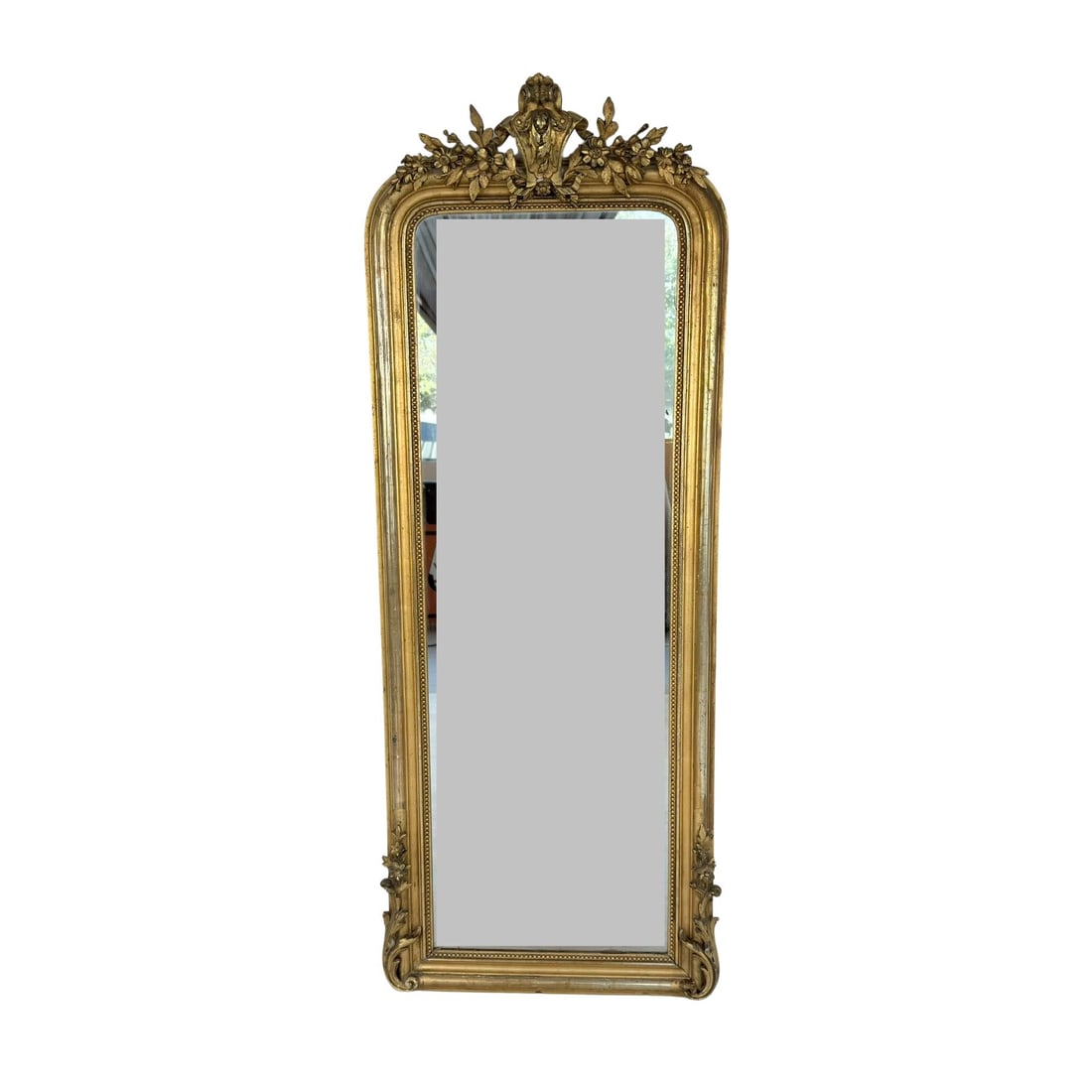 FRENCH LOUIS PHILIPPE MIRROR: Dimensions: H 61” x W 23.3”. Antique French Louis Philippe style gilt wood rectangular wall mirror.