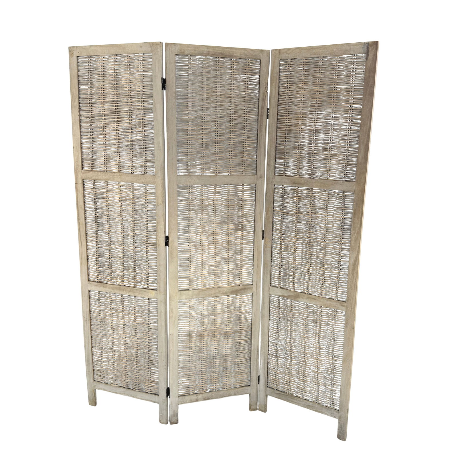 VINTAGE RATTAN ROOM DIVIDER: Dimensions: H 66.7” x W 53.3”. Vintage Rustic woven rattan 3-panel room divider.