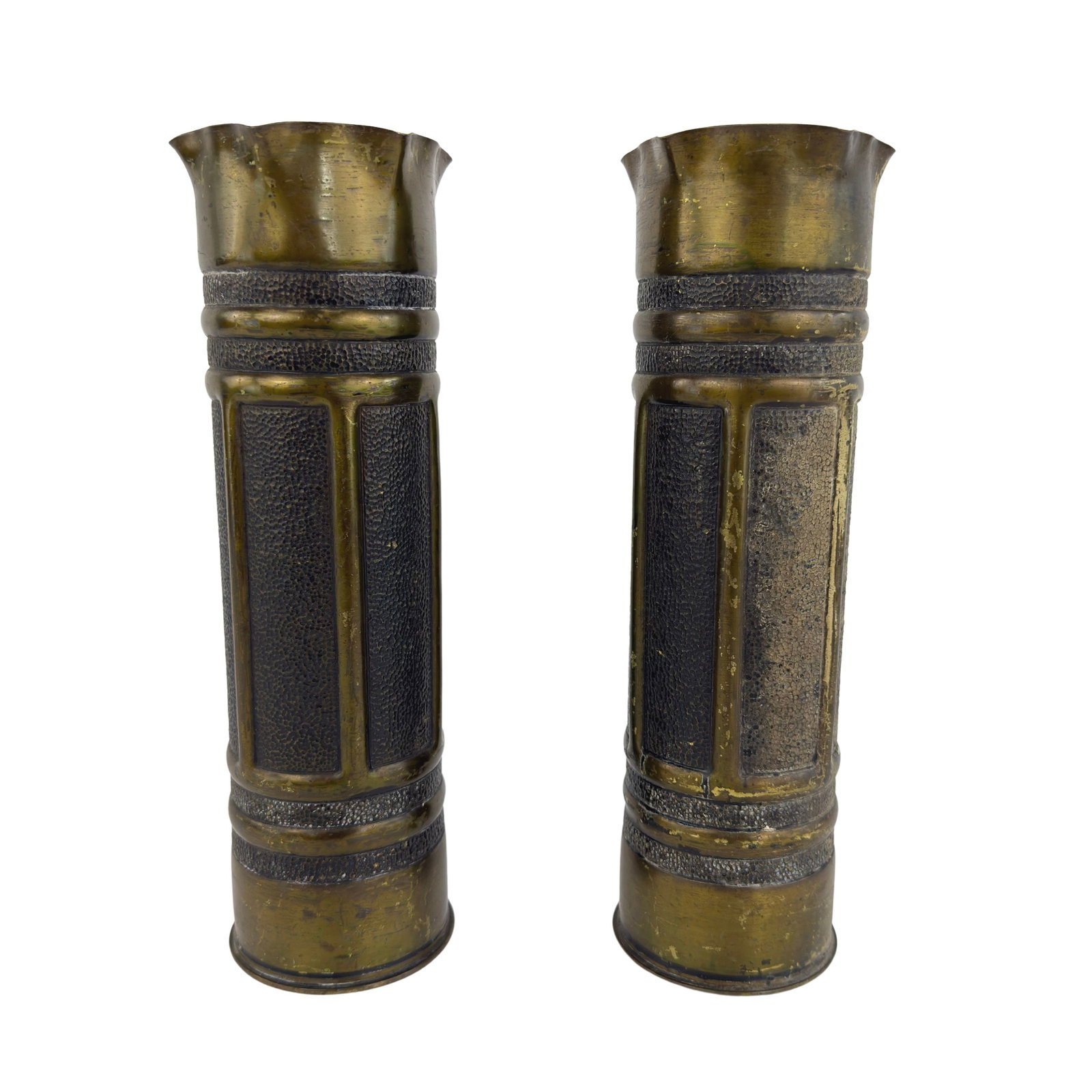 ANTIQUE TRENCH ART VASES, A PAIR (1 of 8)