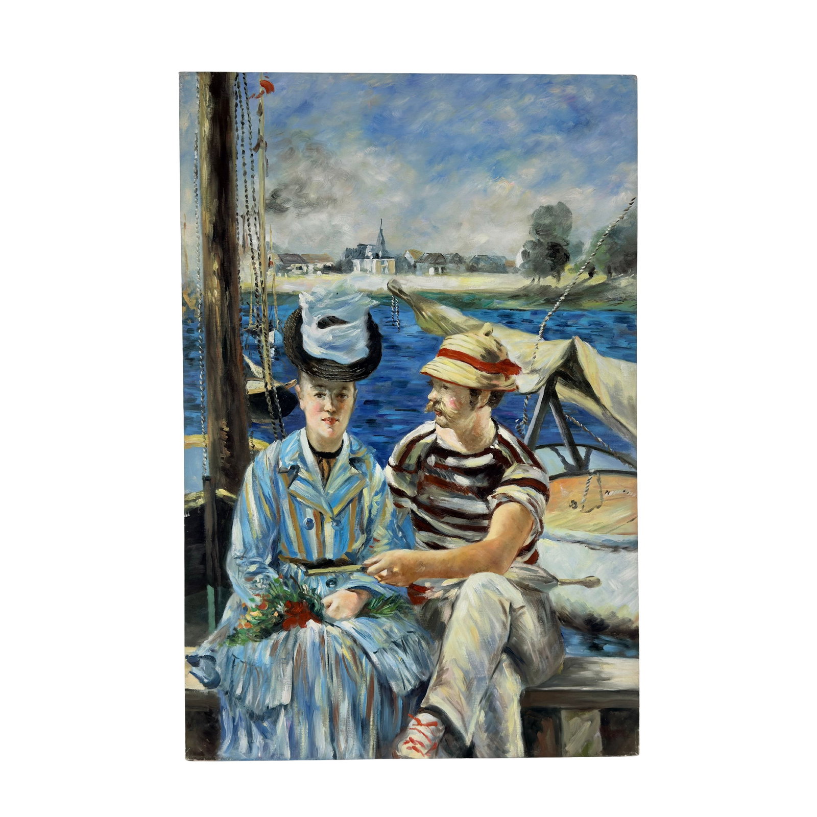 ARGENTEUIL BY EDOUARD MANET, REPRODUCTION: Dimensions: H 36” x W 24”. Oil on canvas painting Argenteuil by Edouard Manet, reproduction. Unframed.