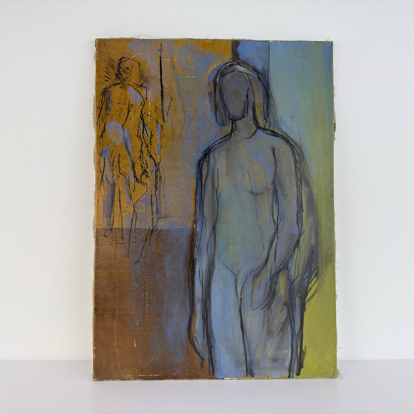 OIL ON CANVAS, UNSIGNED: Dimensions: H 29.5” x W 21”. Oil on canvas figurative painting, unframed. Unsigned.