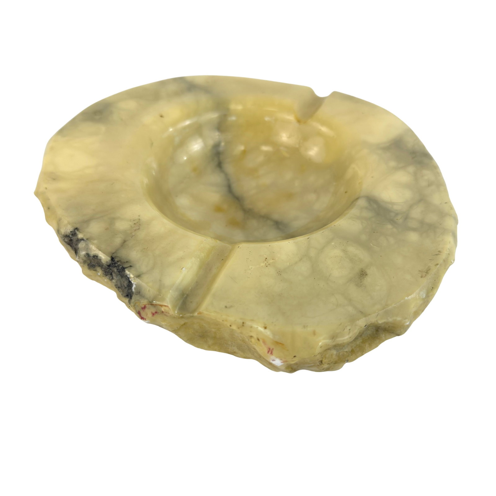 ITALIAN ALABASTER ASHTRAY: Dimensions: W 7”. Vintage Italian hand carved alabaster ashtray.