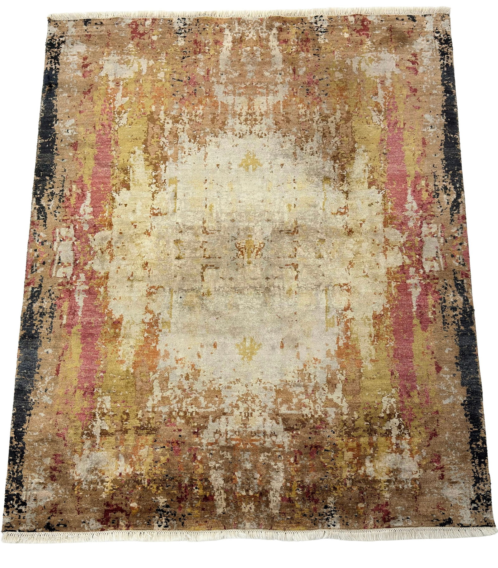 HAND-KNOTTED PERSIAN DESIGNER RUG: Dimensions: H 8'5" x W 6'4 1/2. Vintage Persian hanbd-knotted room sized rug with abstract design.