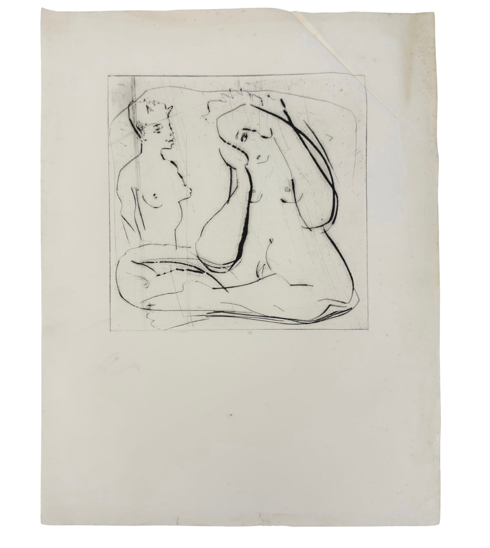 FERENC BUGYIL SKETCH: Dimensions: H 12.5” x W 13”. Abstract sketch by Ferenc Bugyil. Ferenc Bugyil is a Swiss Hungarian artist and painter graduate of the University of Fine Arts. (1953-2022). Dimensions for