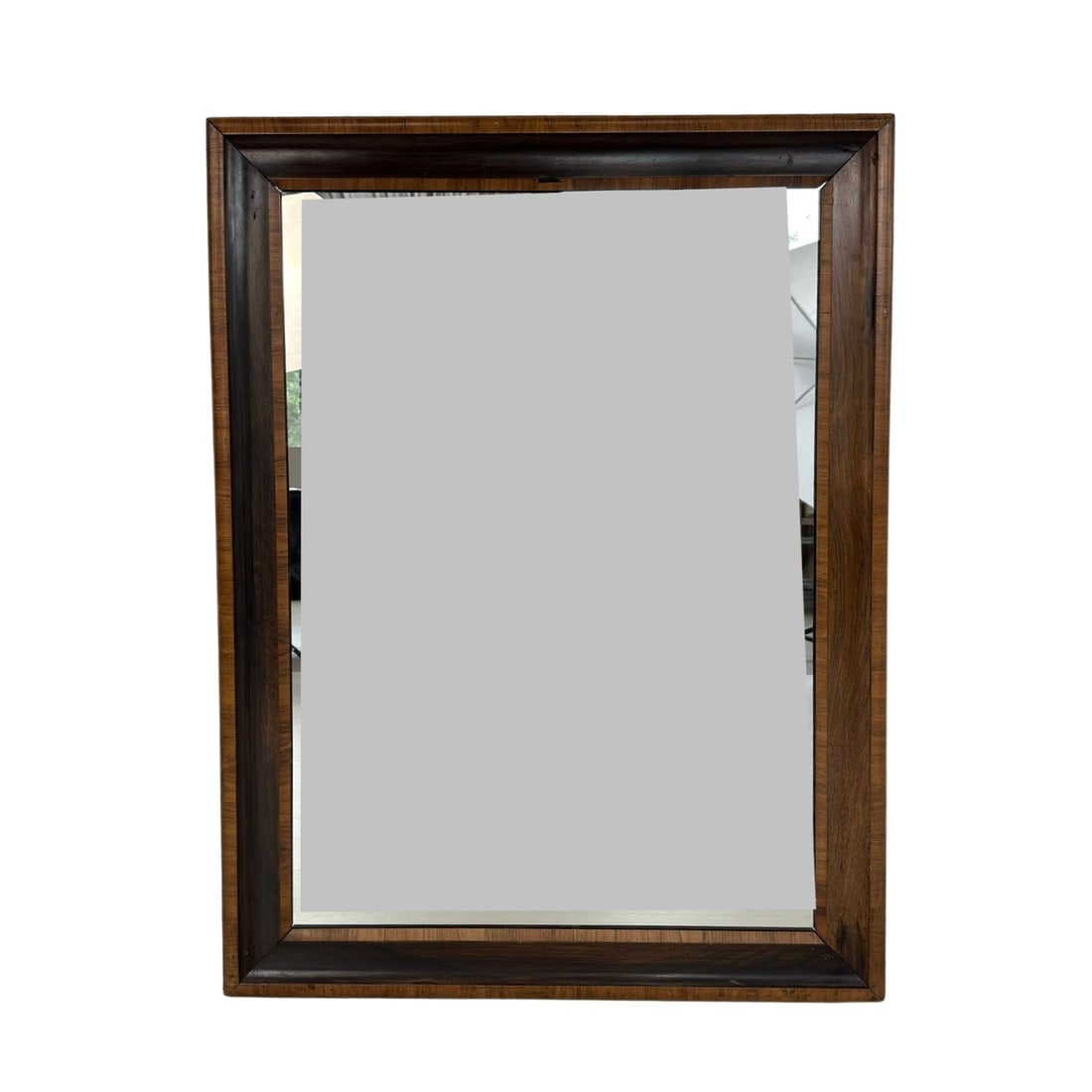 ART DECO WALL MIRROR: Dimensions: H 34” x W 43.5”. Vintage Art Deco wall mirror with wooden frame, France.