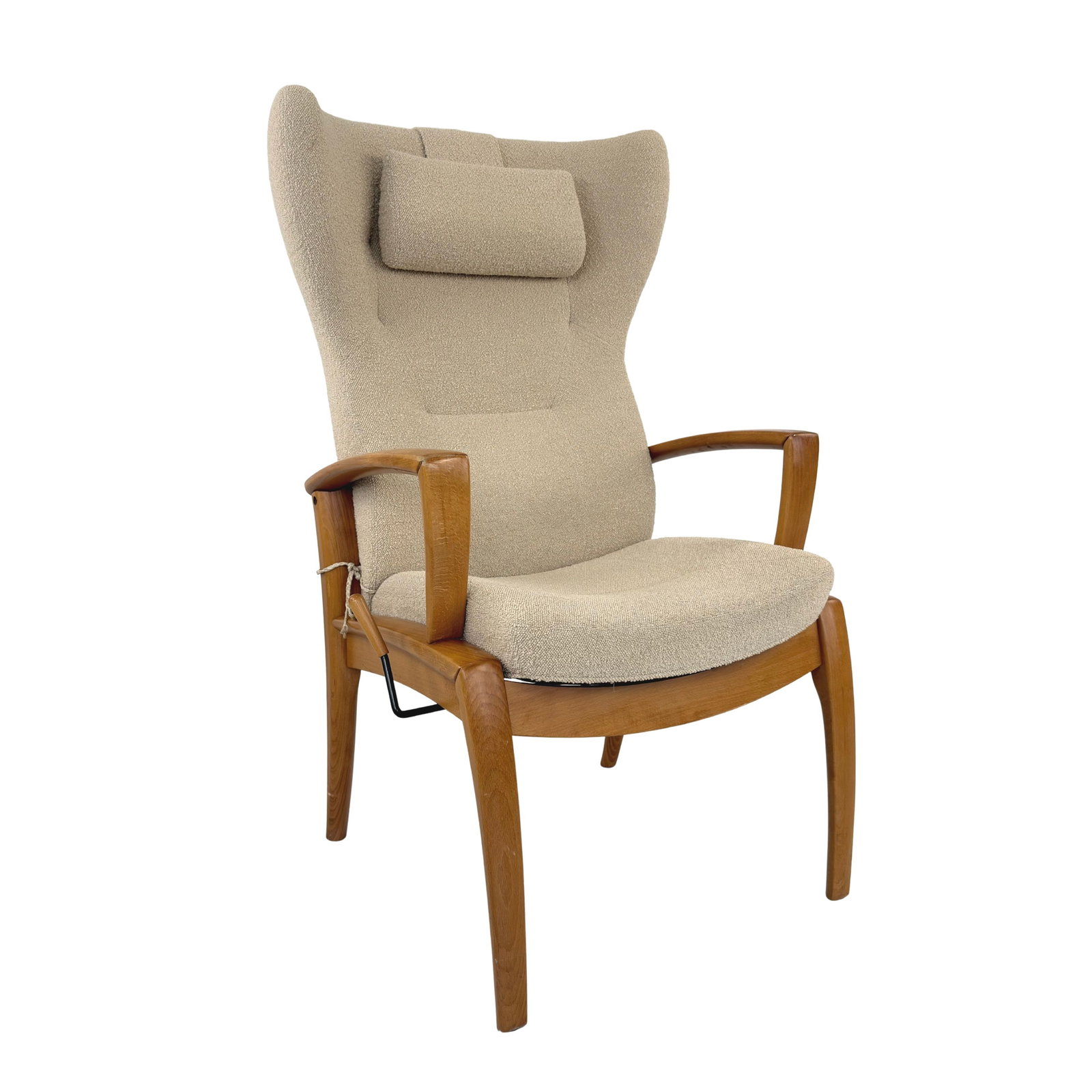 FARSTRUP RECLINER CHAIR: Dimensions: H 48” x W 27” x D 29” x SH 21”. Vintage Danish recliner armchair by Farstrup upholstered in beige fabric.