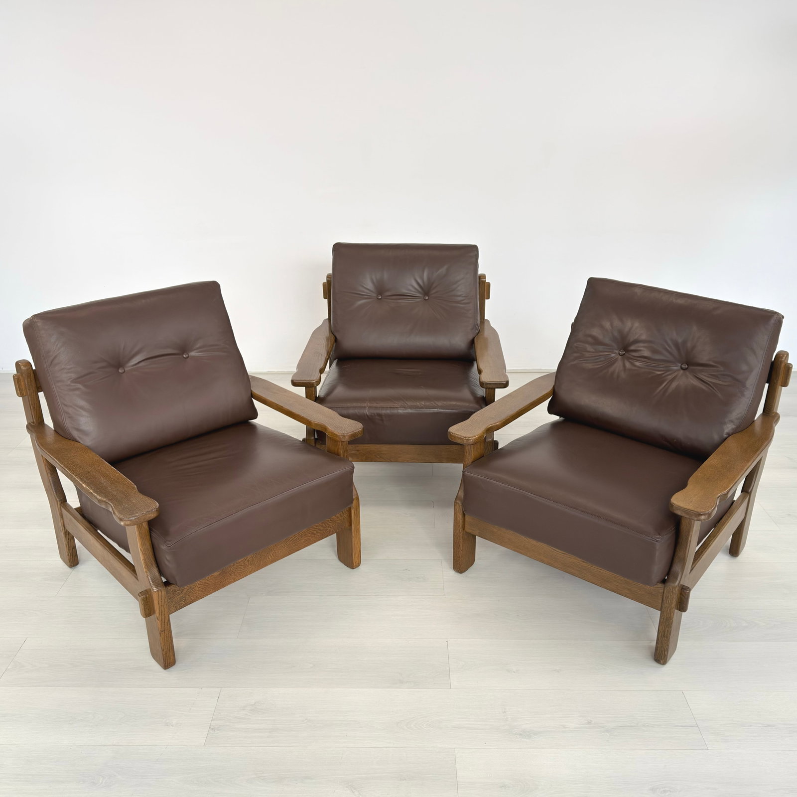 BRUTALIST LEATHER ARMCHAIRS, A PAIR - 15