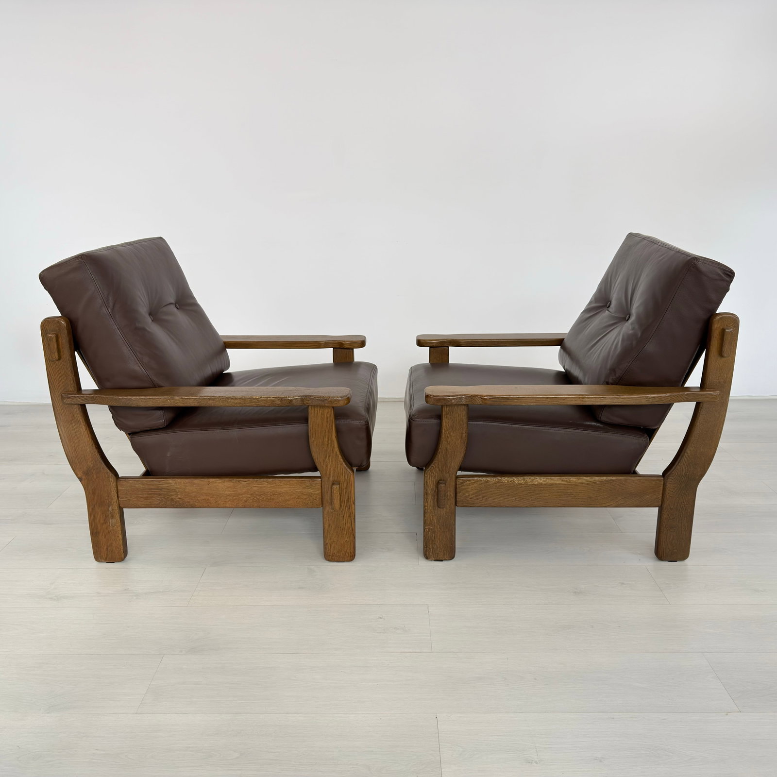 BRUTALIST LEATHER ARMCHAIRS, A PAIR - 5
